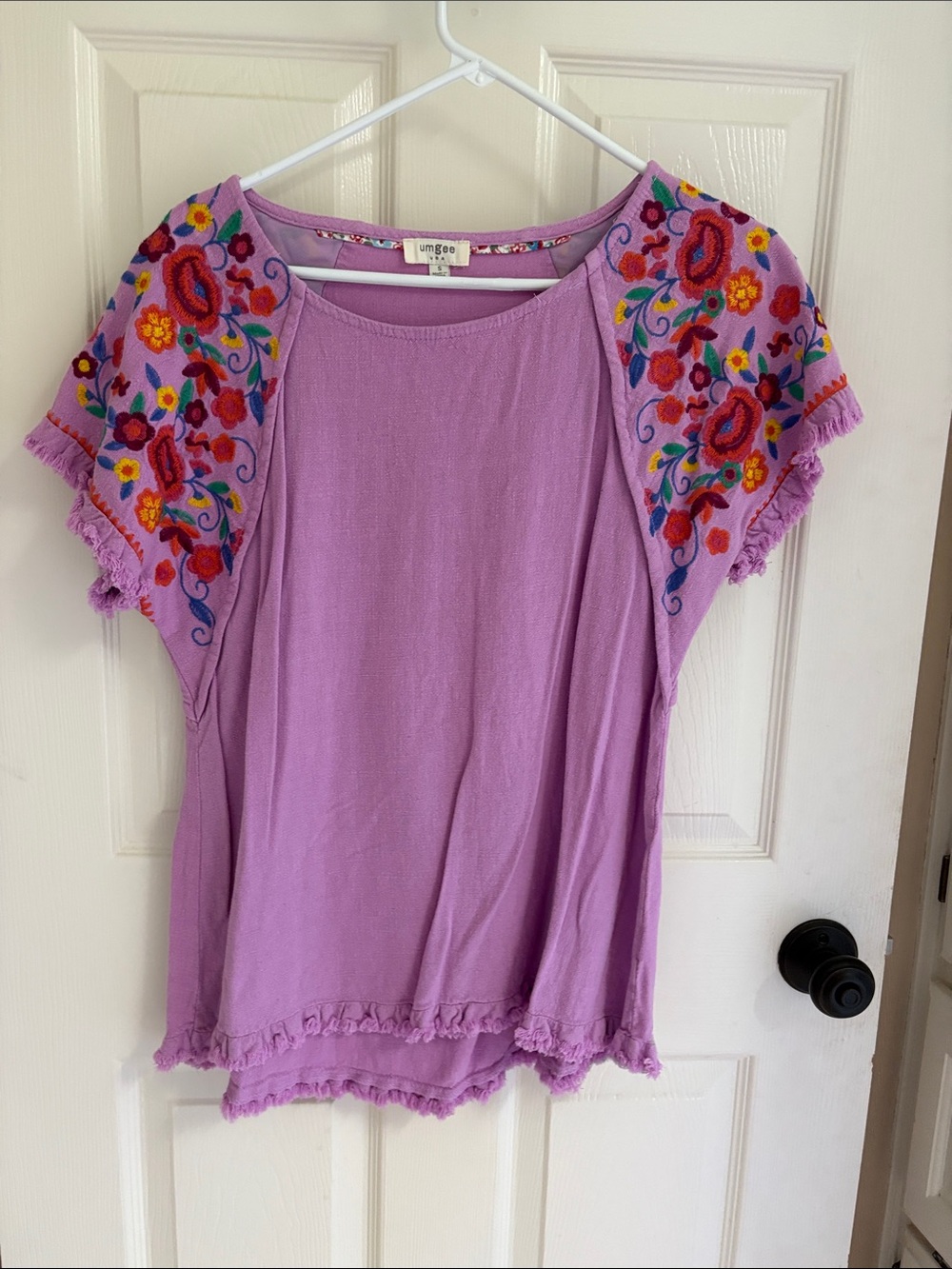 Umgee Lavender Embroidered Flutter Sleeve Tunic